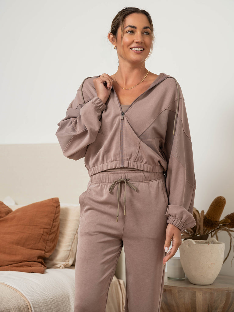 Ultraluxe Oversized Hoodie and Ultraluxe Barrel Leg Zip Pant in Vintage Taupe