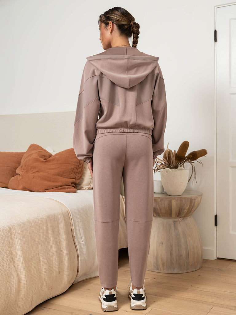 Ultraluxe Oversized Hoodie and Ultraluxe Barrel Leg Zip Pant in Vintage Taupe