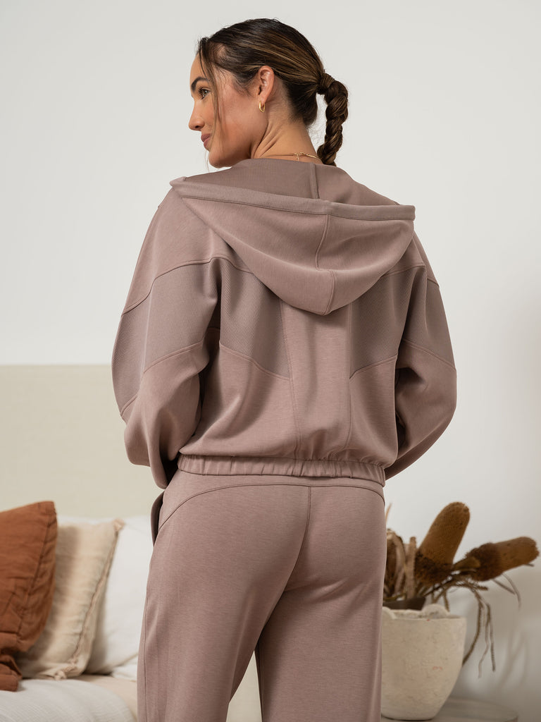 Ultraluxe Oversized Hoodie and Ultraluxe Barrel Leg Zip Pant in Vintage Taupe