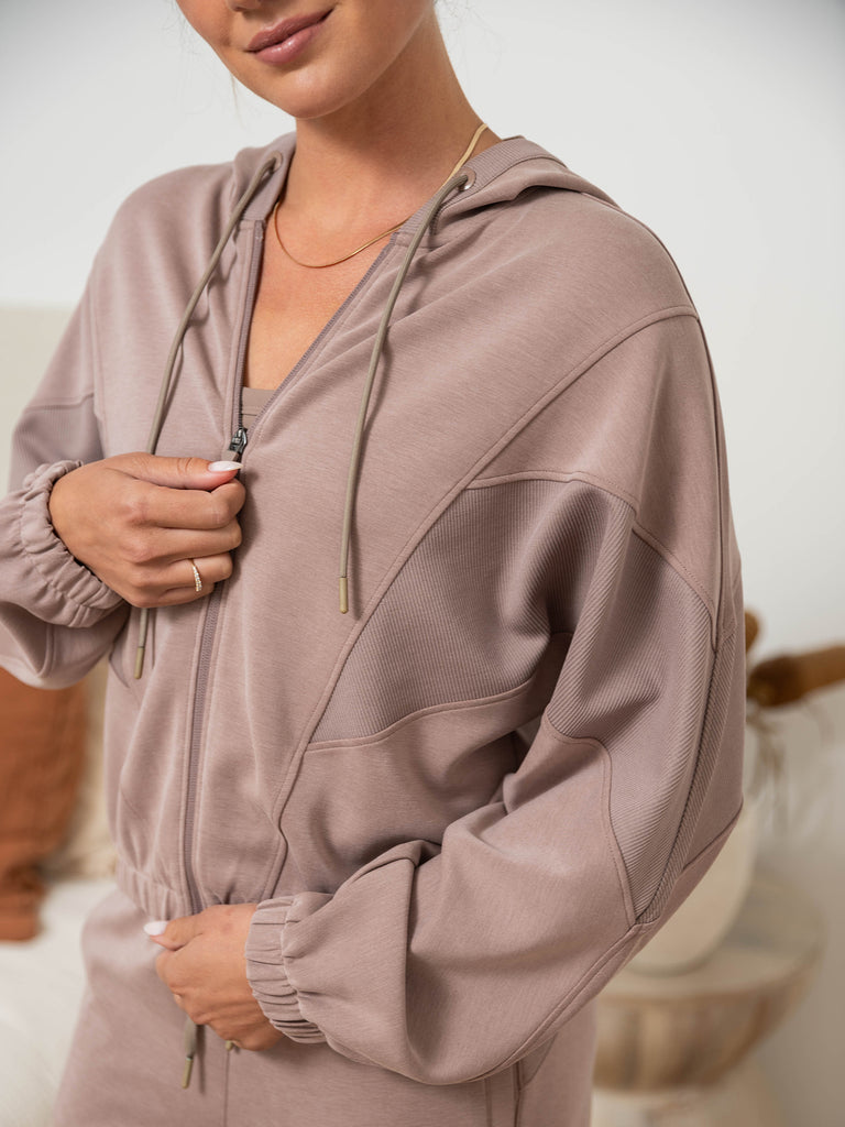 Ultraluxe Oversized Hoodie and Ultraluxe Barrel Leg Zip Pant in Vintage Taupe