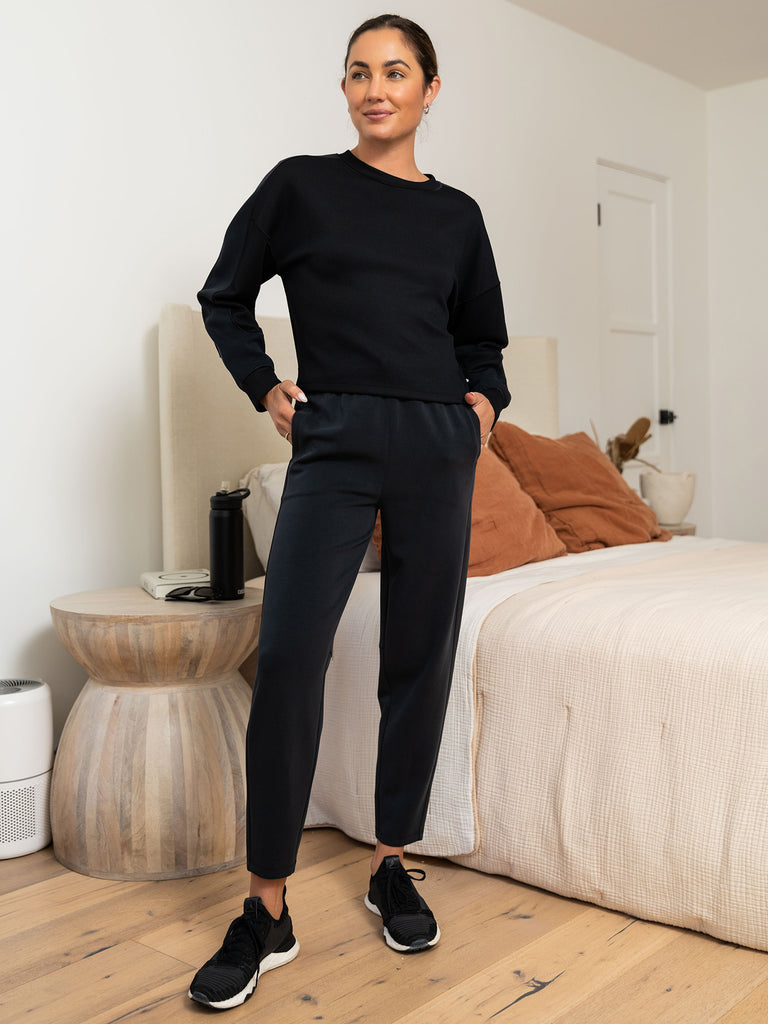 Ultraluxe Rib Mix Crew and Ultraluxe Barrel Leg Jogger in Black