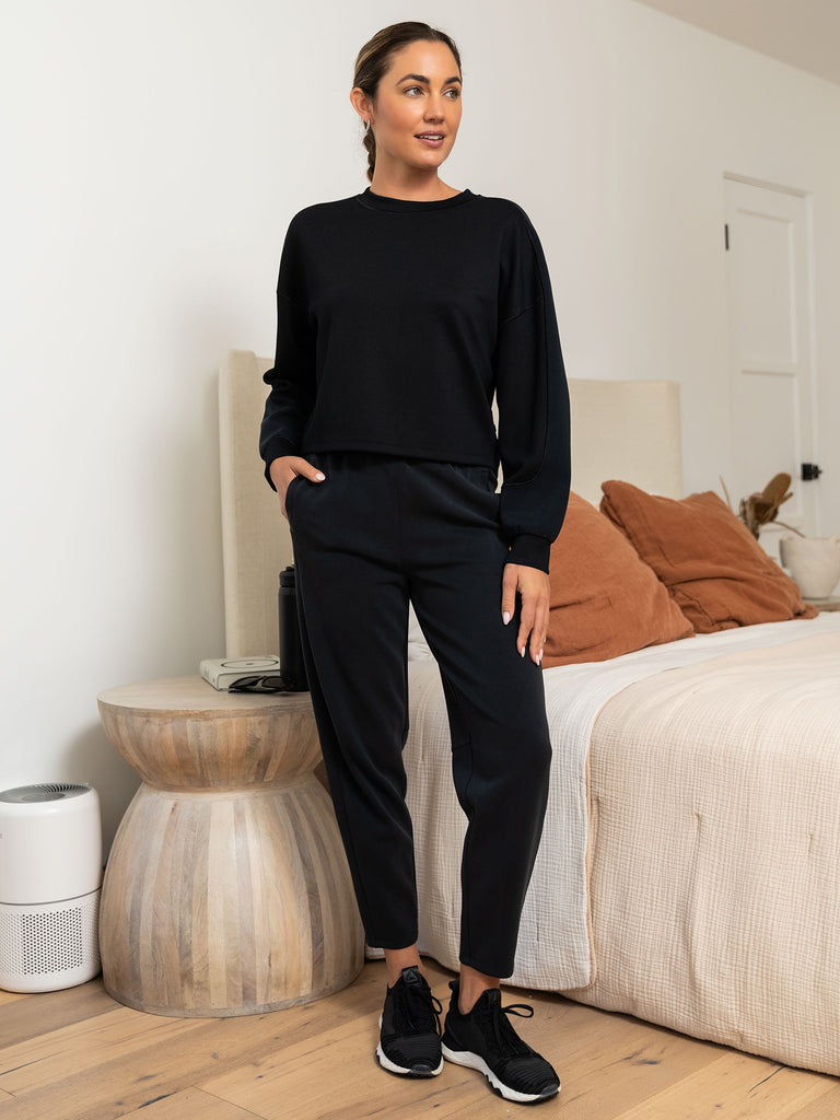 Ultraluxe Rib Mix Crew and Ultraluxe Barrel Leg Jogger in Black
