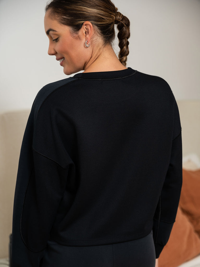 Ultraluxe Rib Mix Crew in Black