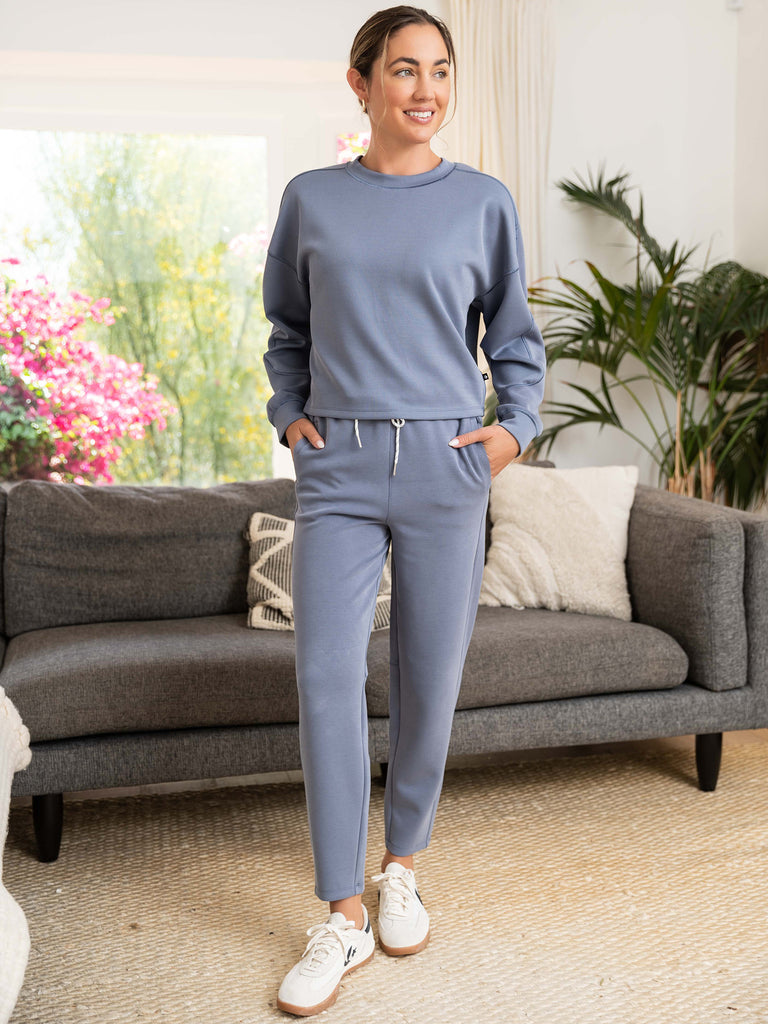 Ultraluxe Rib Mix Crew and Ultraluxe Barrel Leg Jogger in Indigo