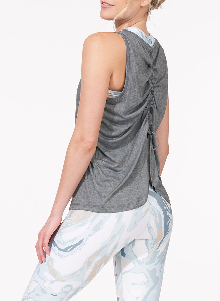 Ruched Back Tank Heather Grey Side