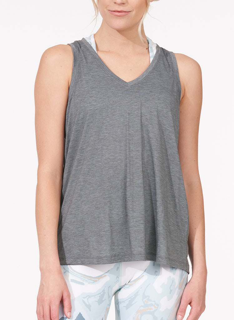Ruched Back Tank Heather Grey Front